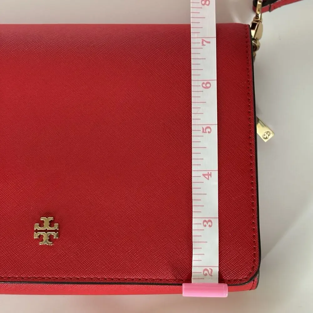 TORY BURCH Leather Crossbody Bag with Gold Hardware - Poppy Red Color